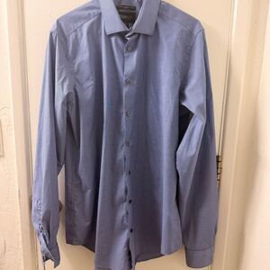 AWEARNESS KENNETH COLE Men L Blue Gingham Slim Fit Dress Shirt